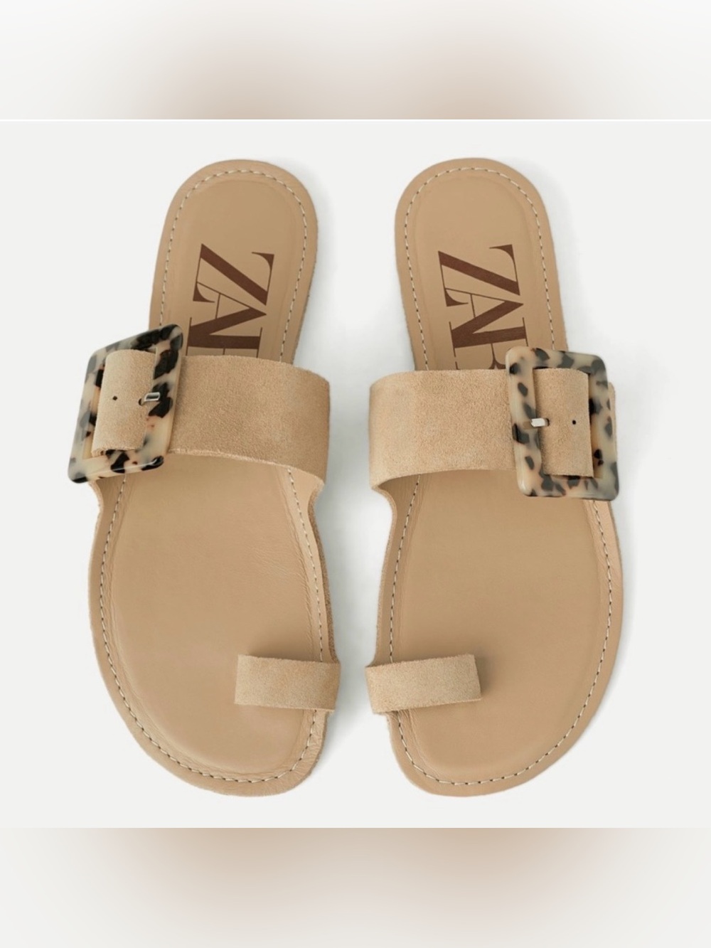 Zara Beige Buckle Slide Sandals - Picture 2 of 12